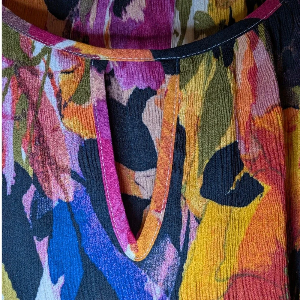 Catherines Floral Boho Keyhole Tunic Top Multi-Color Bell Sleeve Size 26/28